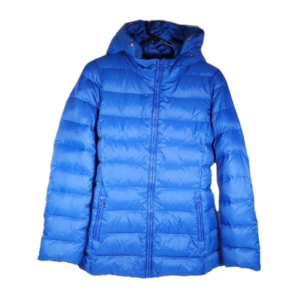 United Colors Of Benetton Women's Sz 4 Blue Down Full Zip Hooded Jacket Coat
